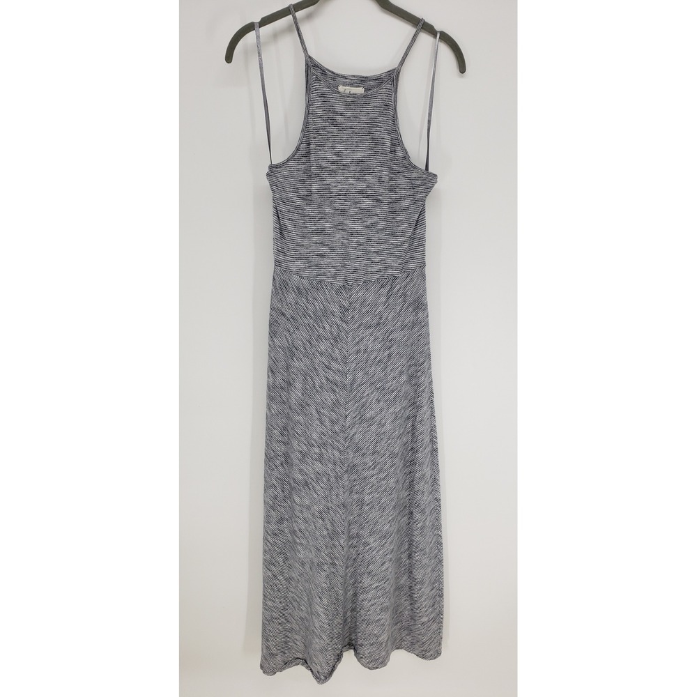 Lou & Grey Striped Maxi Dress Womens S Spacedye Gray White Sleeveless Knit Long